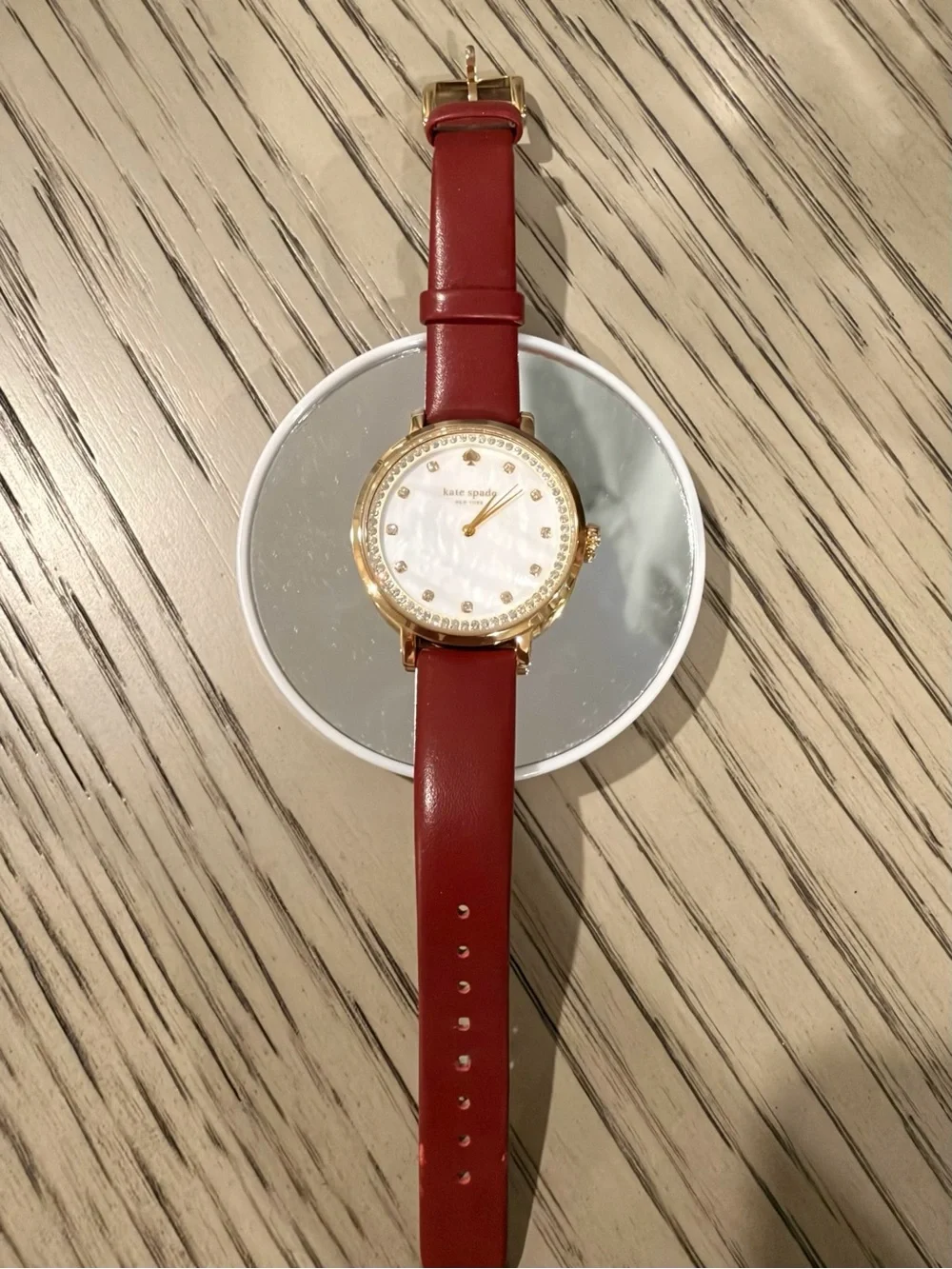 kate spade Red Leather Strap Watch with Gold Crystal Accents